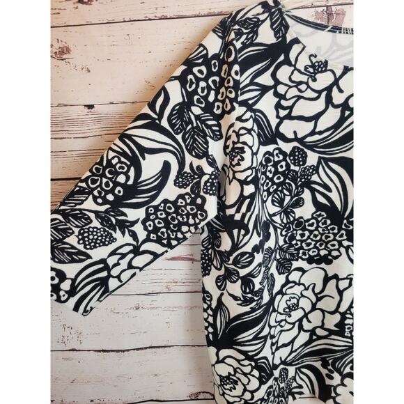 Talbots Black White Floral Boat Neck Textured Bold 3/4 Sleeves Top Women's Sz 2X - Picture 6 of 9